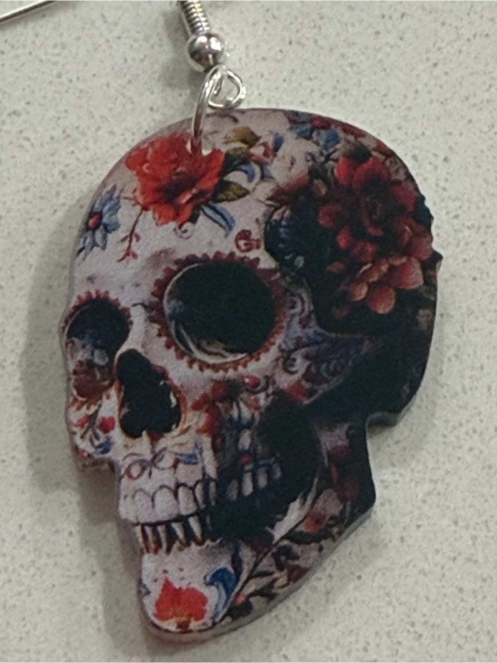 Floral Skull Dangle Earrings - Picture 3 of 5